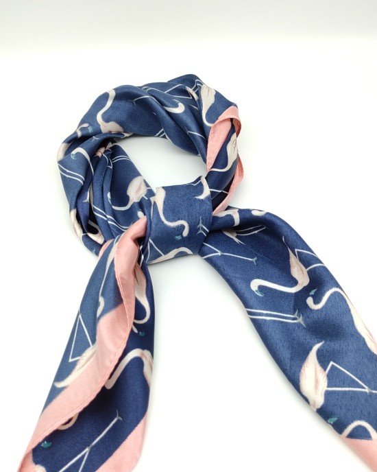 Navy blue retro small silk scarf